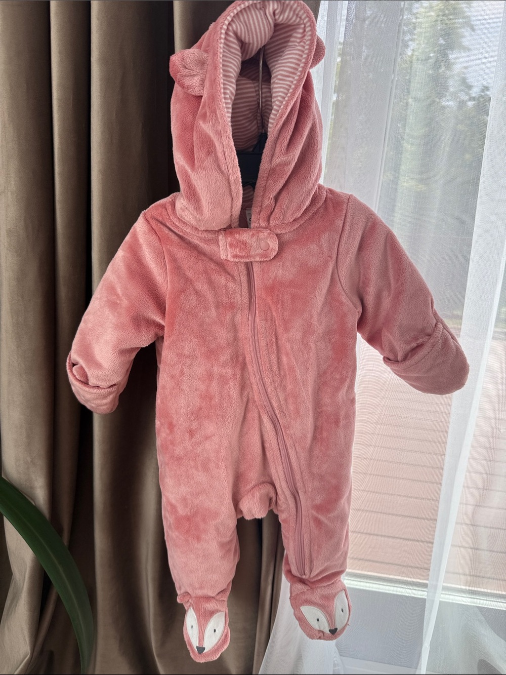 Carter's 3M Plush Pink Hooded Footed One-Piece Snowsuit with Fox Feet